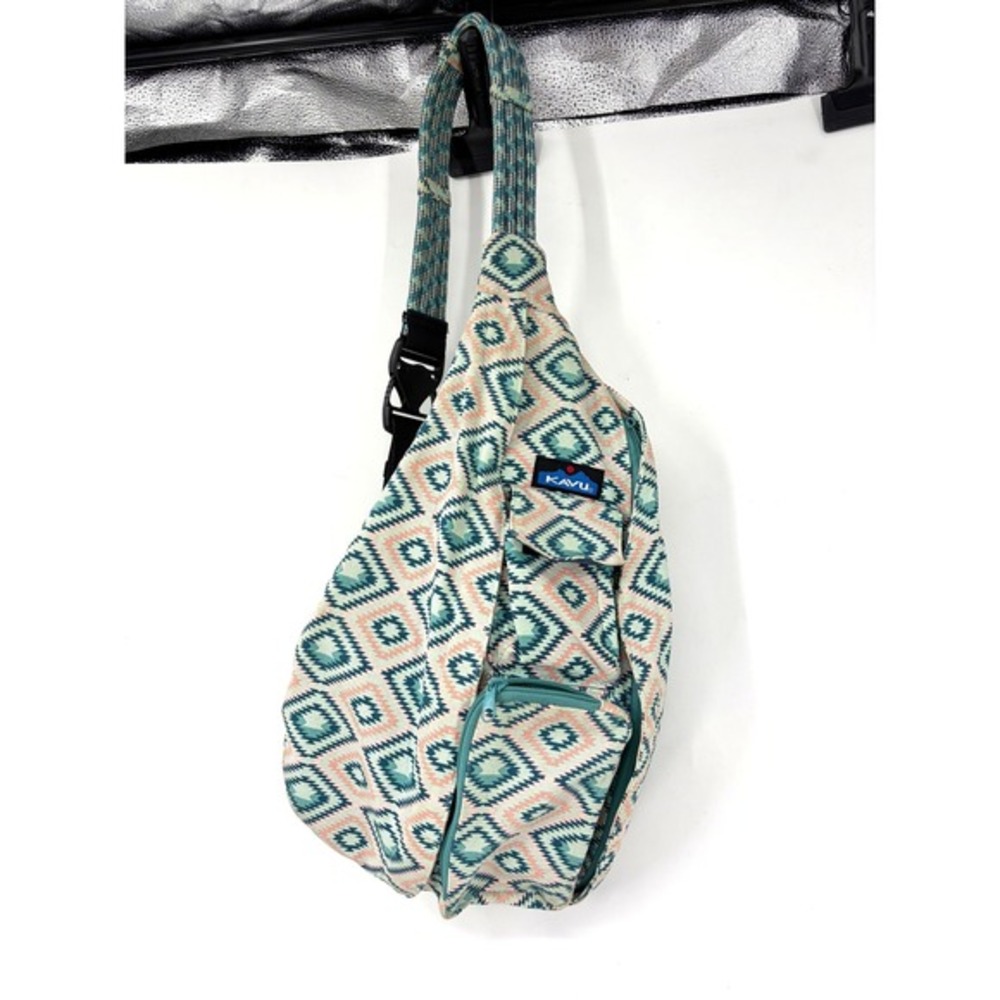 KAVU Rope Bag Canvas Crossbody Sling Backpack Geometric‎ Southwestern Teal Peach